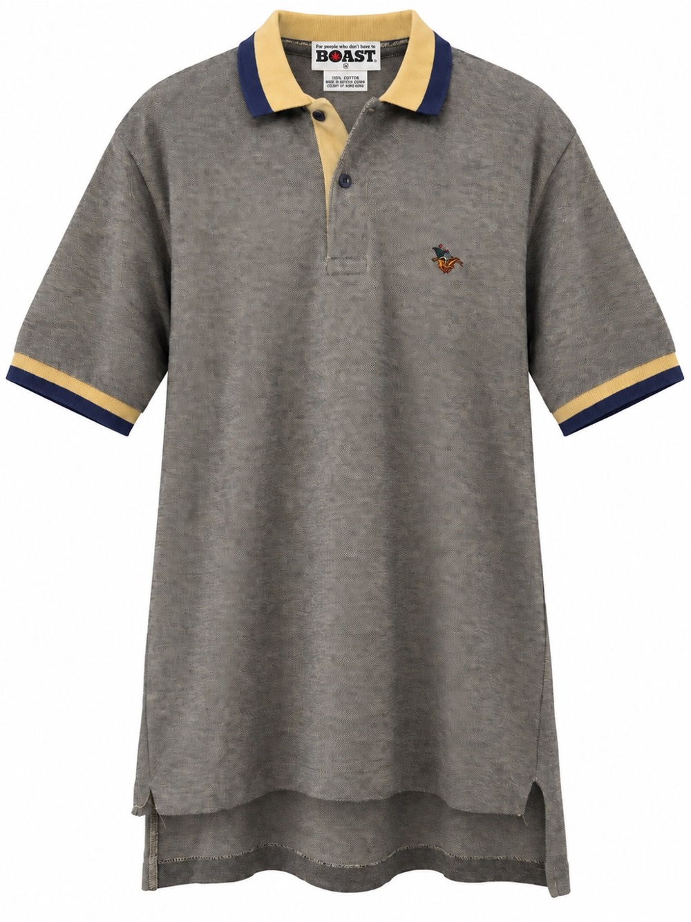 80s Vintage BOAST Fox Hunt Polo Shirt Charcoal Tan Cotton M Hong Kong